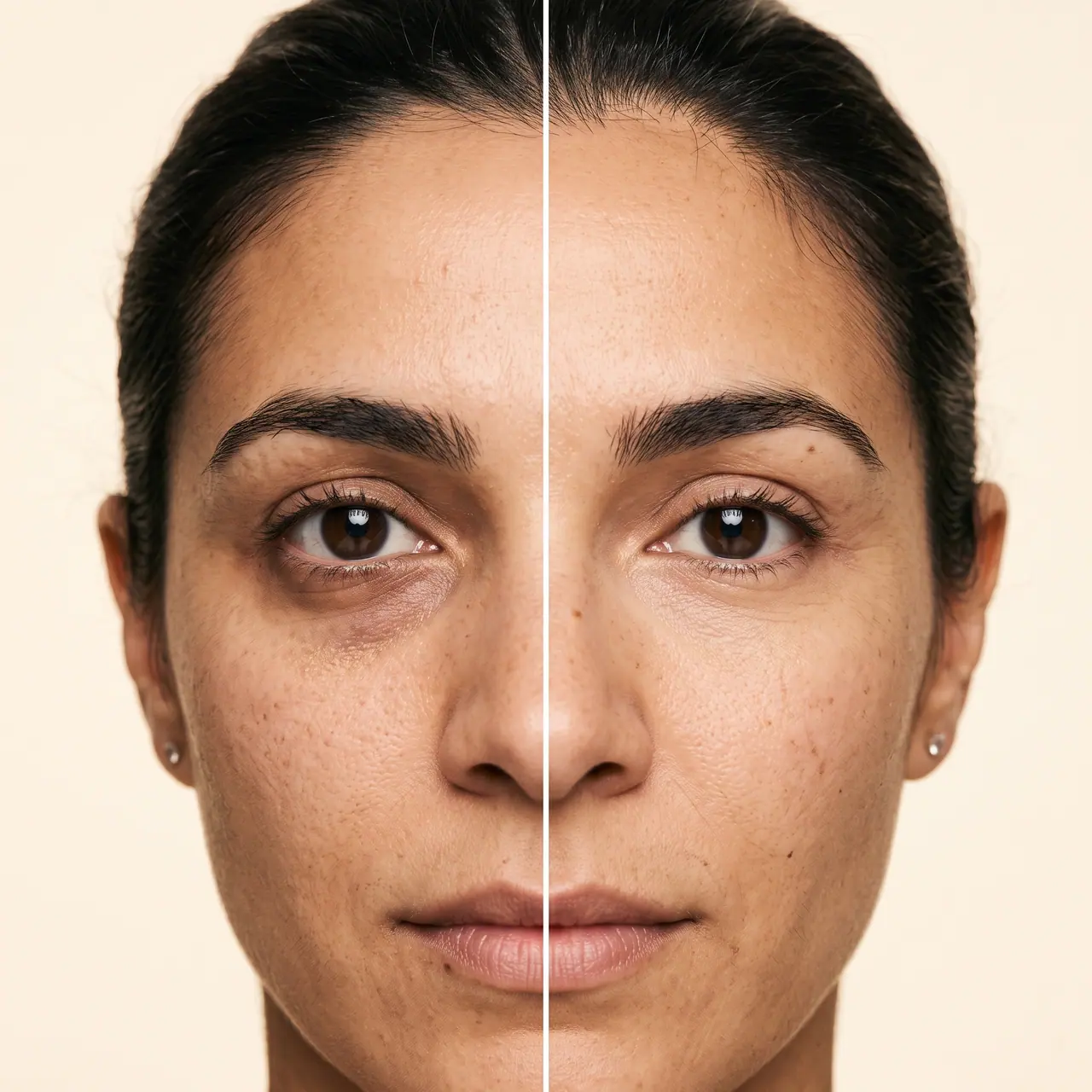 Simulation. Image générée de l’effet visé sur l’aspect du contour de l’œil — pas la photo d’une cliente.