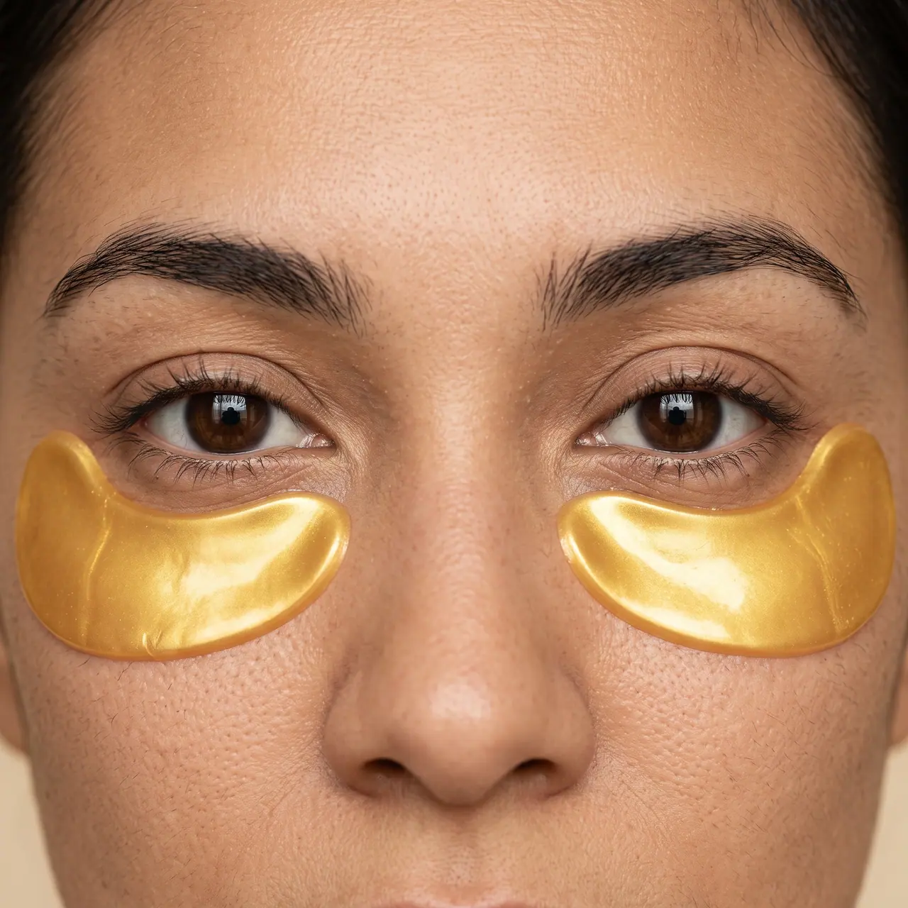 Both gold crescents worn under open eyes, solid gold from edge to edge.